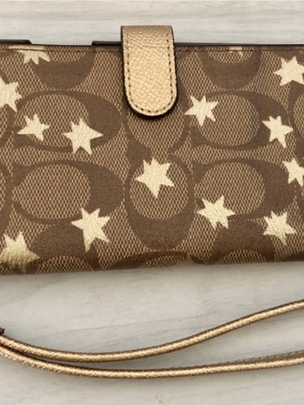 COACH Signature Canvas Star Print iPhone X/XS Folio Wristlet Wallet